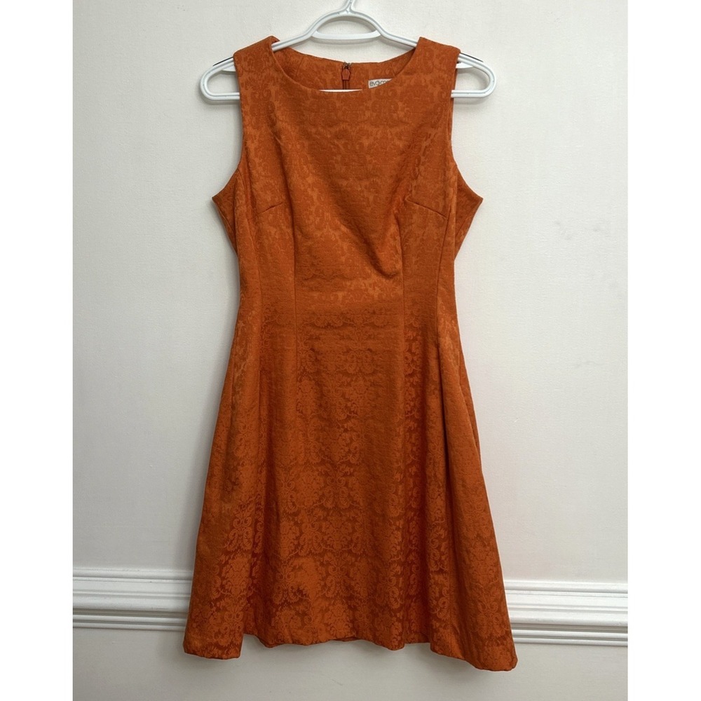 Eva Mendes Orange Jacquard Sleeveless Midi Sun Dress Sz 6 Textured Floral